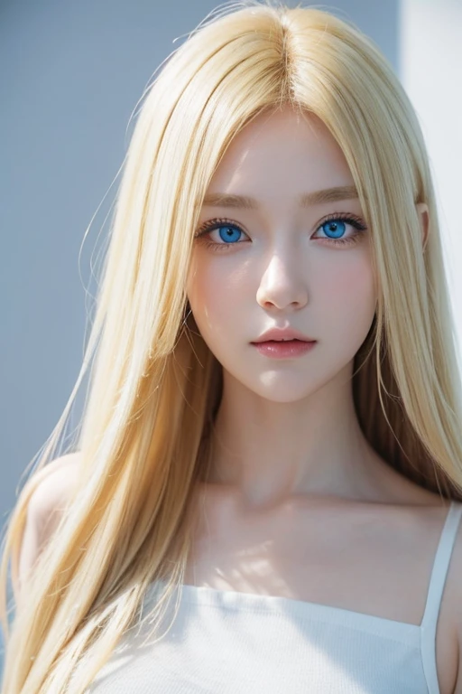 anime, face, blonde hair, blue eyes, long hair, white background,