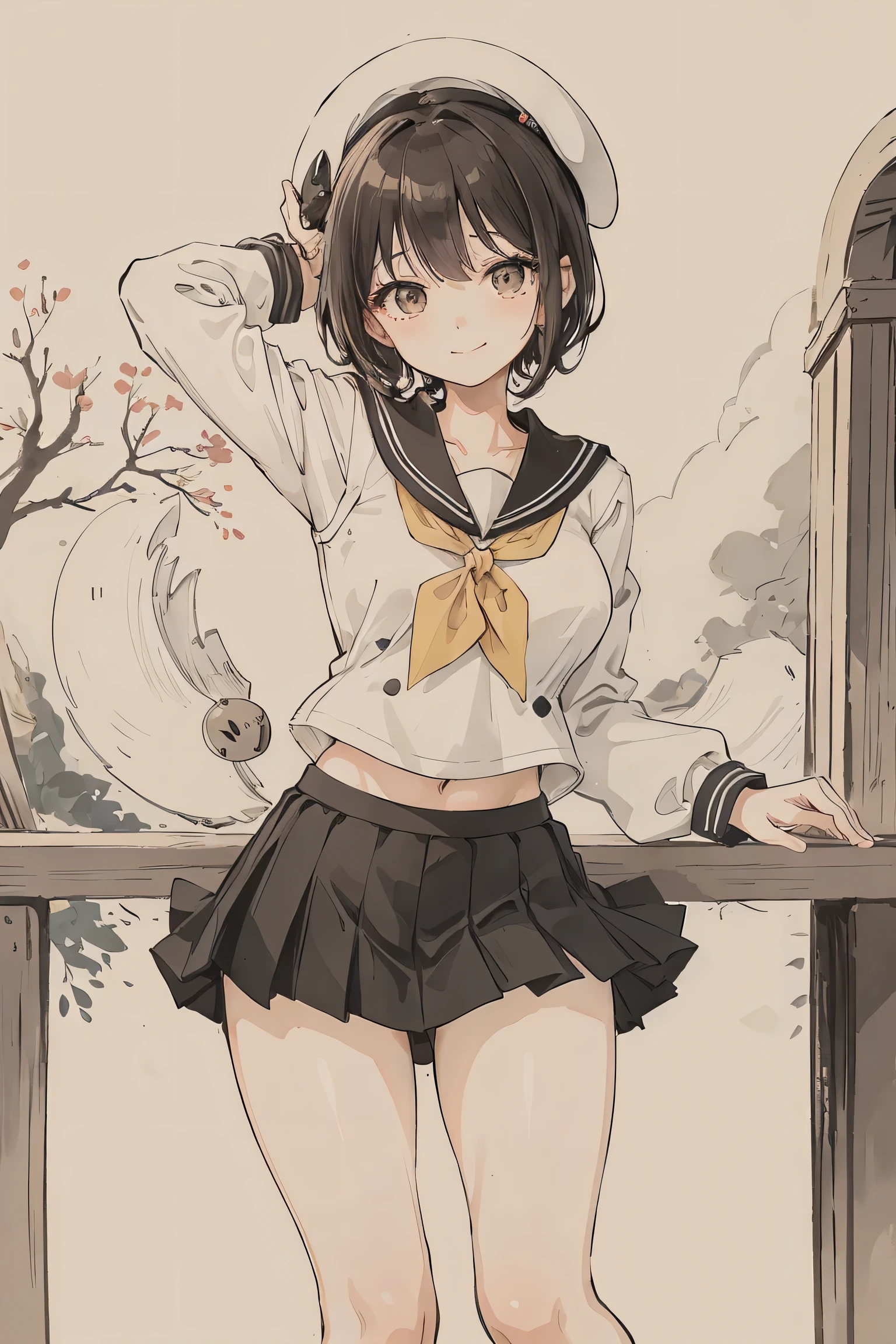 watercolor、Detailed Background,((shabby, Dark hut)),(masterpiece, Highest quality),Highest quality, Amazing details, Anatomically correct, Line art, Written boundary depth,Flat Shading,Bokeh,(Black Hair、Sharp short bob),(Thighs),(Small )、Red cheeks、Embarrassing、hesitation、(Skirt flip)、(te panties))、(short-sleeved sailor uniform)、(Full body wet)、(See-through bra)White socks Browsing Caution、silhouette:0.8