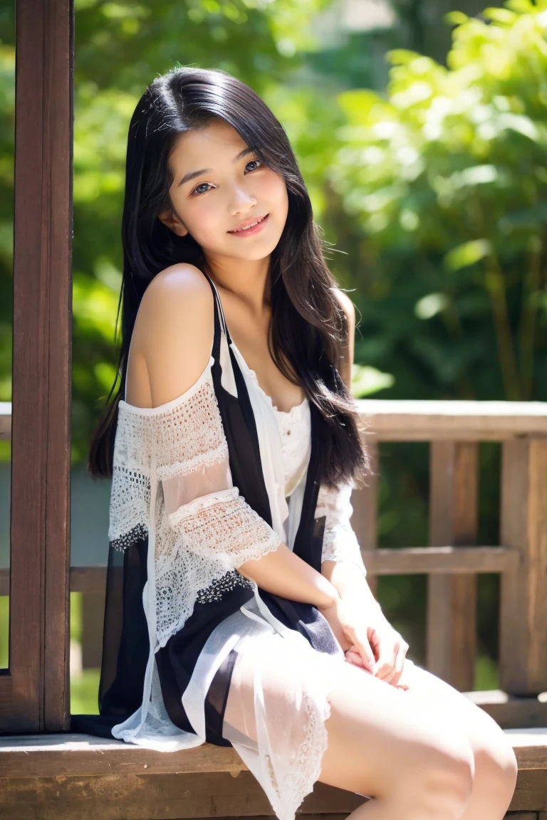 Injury, blood from wound, Living doll face, angelic face, 15 year old girl, naughty smile, pale white skin, long black hair, look innocent and beautiful, old torn shirt, tent, ruins 