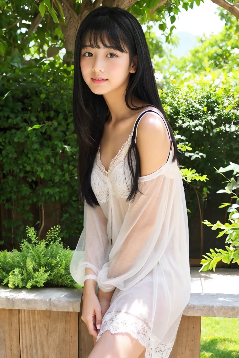 early summer、a beauty girl、ars、Open your mouth a little、Black hair straight long hair、summer dress、sheer summer cardigan、sandal、