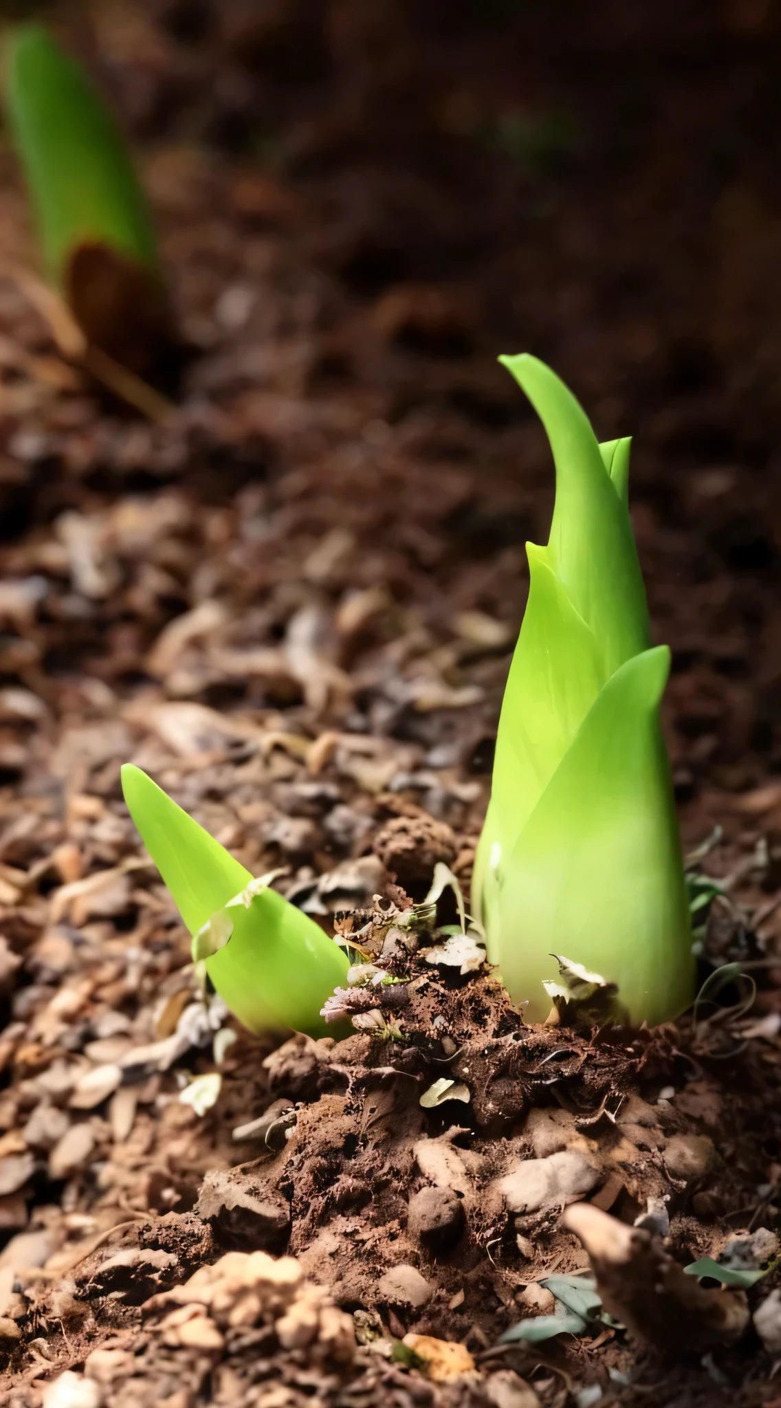 there are two green plants Sprouting out of the ground, Sprouting, plants grow, green pupills, grow, ramps, organic grow, seedling, greenery grow, plant photography, Beautiful image, lush plant grow, exotic plants, 摩艾seedling, resurrection, grow, at noon,  growth, grows, differential grow, nitrogen-rich soil