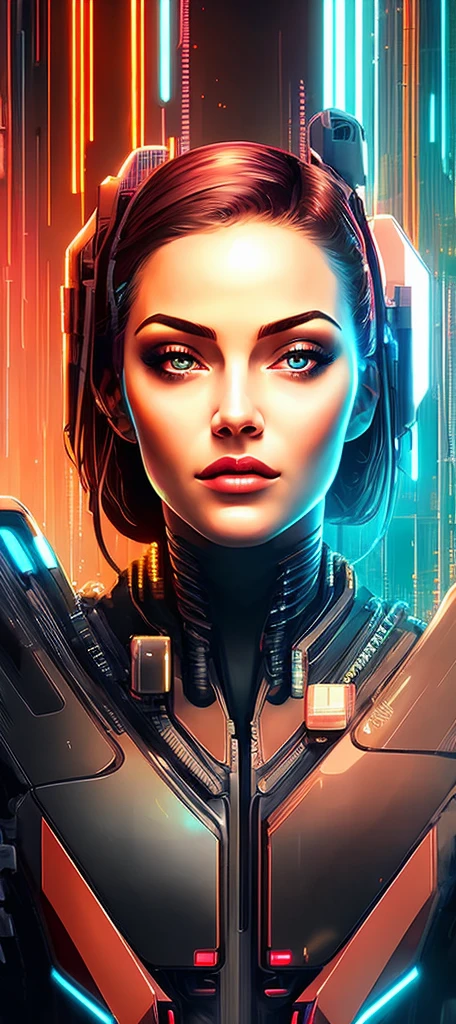 a close up of a woman with a futuristic face and a futuristic background, futuristic digital art, futuristic digital painting, digital artwork 4 k, futuristic art style, cyberpunk art style, beautiful cyberpunk girl face, advanced digital cyberpunk art, futuristic art, cyberpunk digital art, vibrant digital painting, 4k detailed digital art, digital art 4k, digital art 4 k
