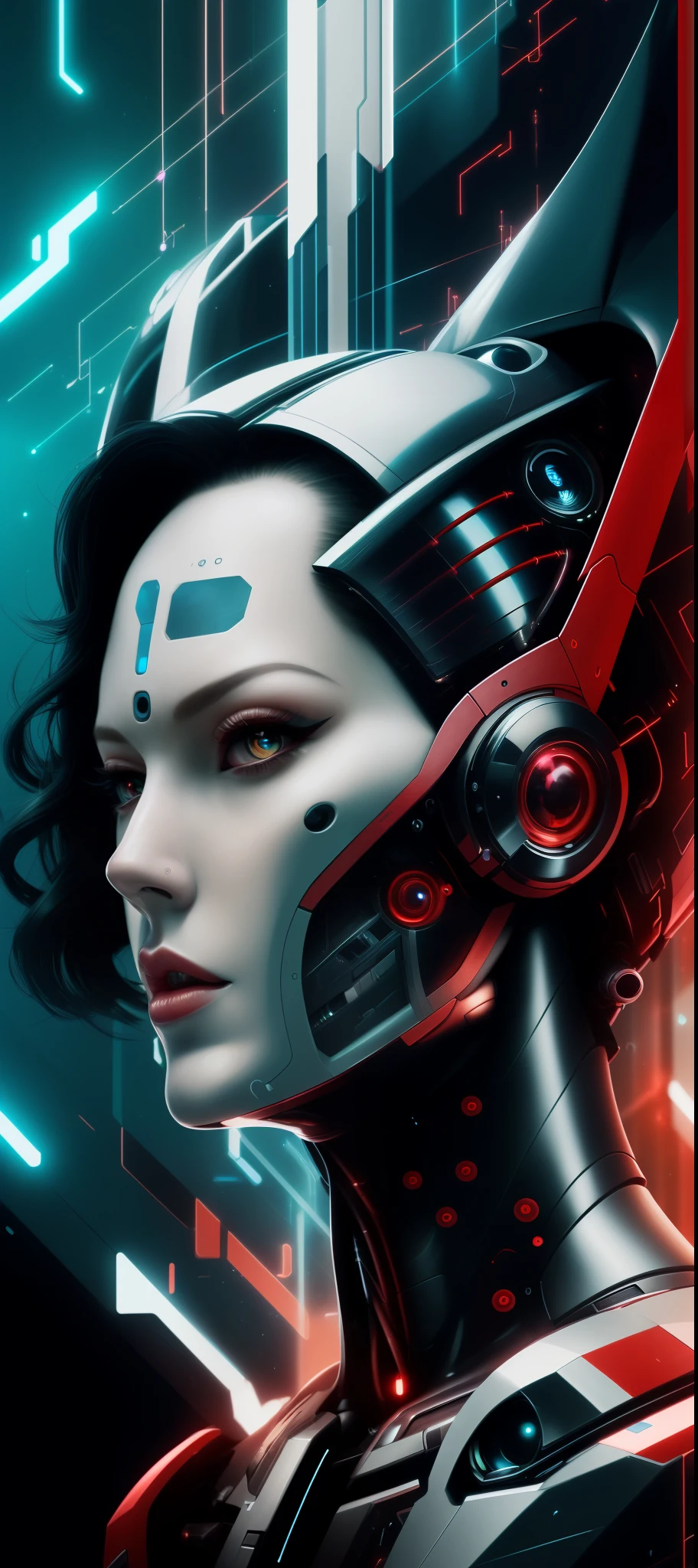 a close up of a woman with a futuristic face and a futuristic head, portrait of a female android, detailed portrait of a cyborg, portrait of a cyborg queen, portrait of an android, portrait of a cyborg, digital artwork 4 k, cyborg portrait, a portrait of an android, cyborg girl, cyborg - girl, 4k detailed digital art, cyborg woman