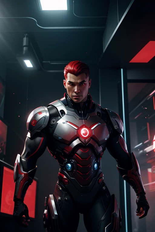 cyborg geant homme univers de jeux vidéo noir et rouge