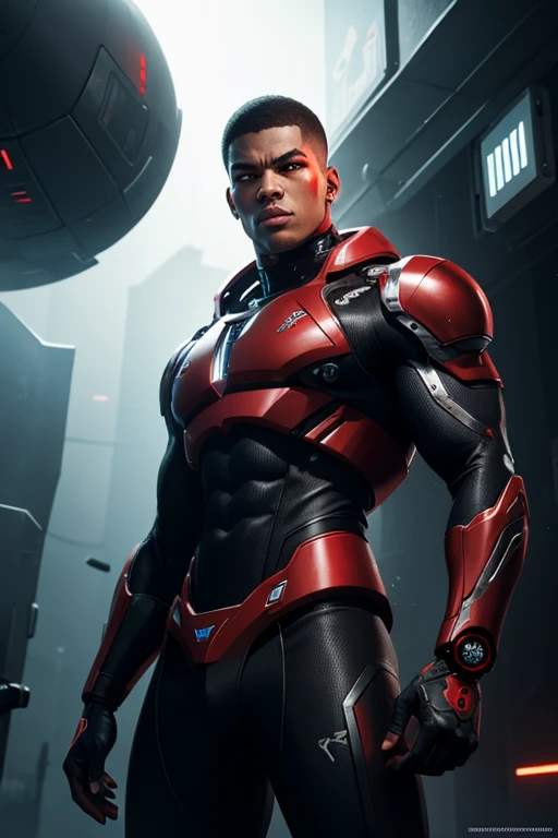 cyborg geant homme univers de jeux vidéo noir et rouge