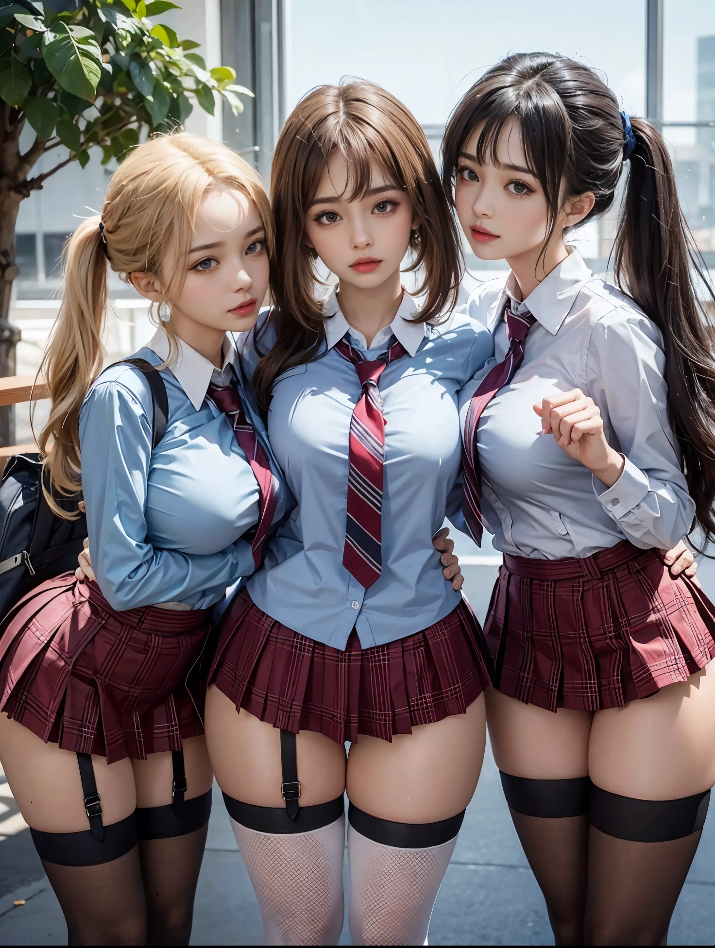 3 gil,in school uniform,The large,A high resolution,hyper realisitc, hyper-detailing