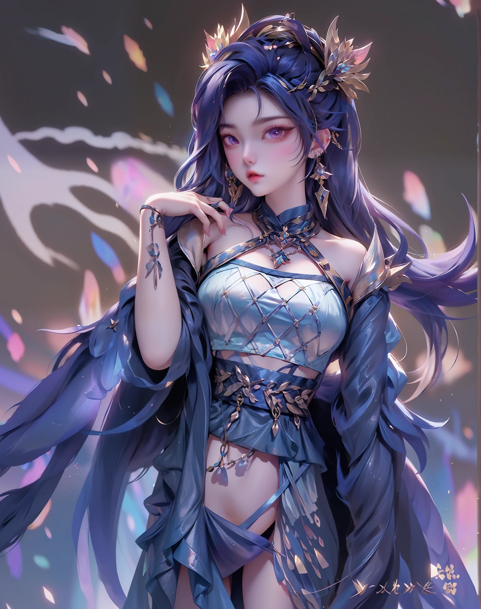 Dressed in blue、Woman in blue shawl and necklace, beautiful fantasy queen beautiful fantasy queen)), 宮 , A girl in Hanfu, In line with ancient Chinese aesthetics, Hanfu, xianxia fantasy, xianxia, Traditional beauty, Inspired by Huang Ji, full body xianxia, Wearing ancient Chinese clothes