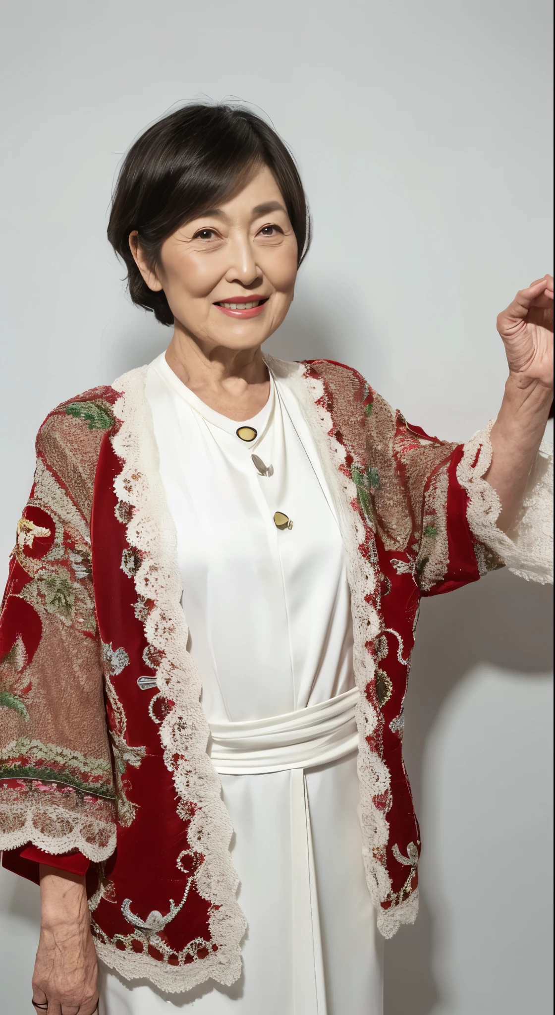 (((Solo))), Obscene look, Elderly mature woman pure white background, gravure, facing front, ((Center the screen)), Wear a slip, Correctly depict lips,red-lips, Fancy makeup, from the chest up, masuter piece, Best Quality, Ultra-detailed, Photorealistic, Ultra-detailed細なスキン, Perfect Anatomy, (1 japanese mature woman), (Positive), 95 years old, Tremendous big, fashion modell, glamor, A sexy, Chromo-white skin, Looking at Viewer,