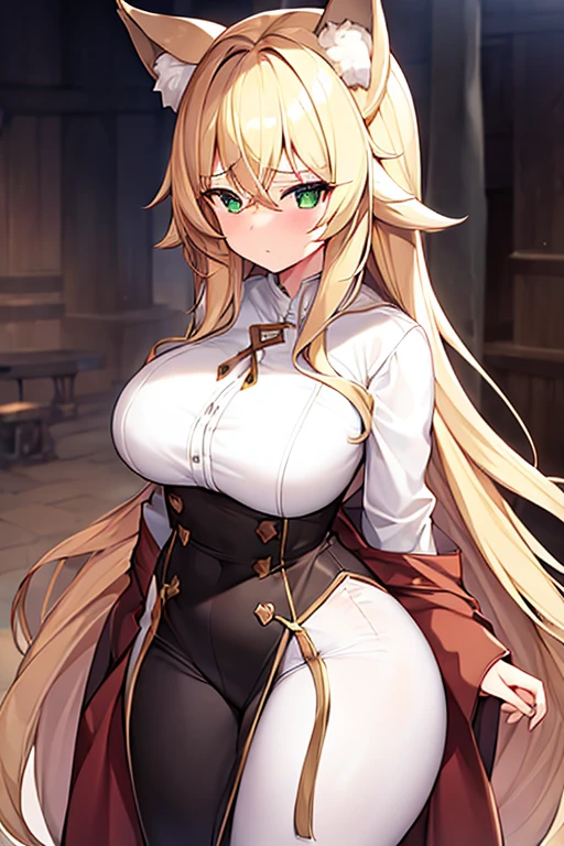 Red_eyes, blond_hair, standing, solo, huge_breasts, blush, black pantie, masterpiece, best quality, detailed eyes, highres, sexy, scandalous pose, gigantic breast, ErectNnipples, horny, attractive, massive breast, topless, sexy body