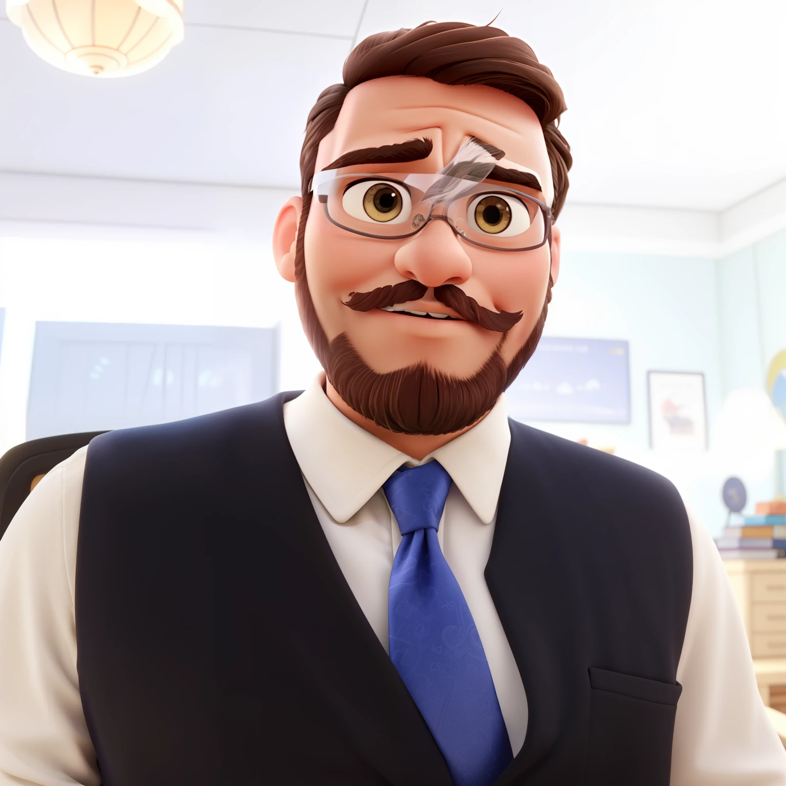 Um homem com barba formato disney pixar, alta qualidade, melhor qualidade