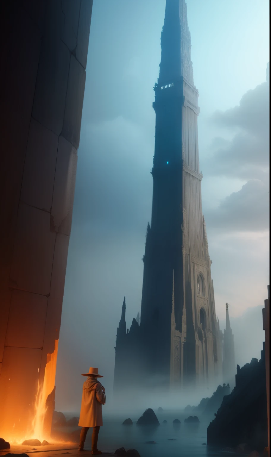 Mist Monument,relic,very shocked,There is no ocean,Stunning ancient bulidinagnifica,Many buildings were destroyed,tower type,spectacle,towering,in the ocean,towering的建筑