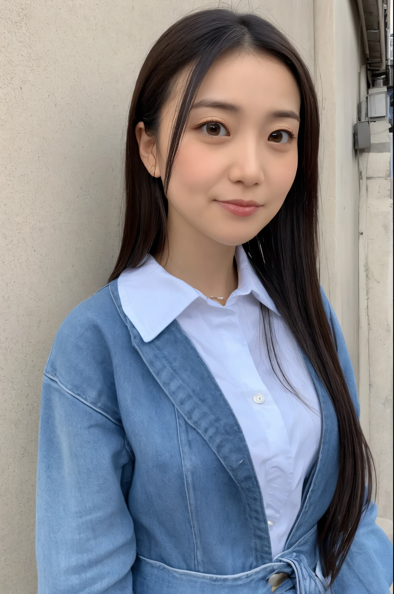 (Highly realistic photos, high resolusion, Detailed face, Detailed eyes) thin japanese woman, 35 years old, 1 girl, Cute face, various hairstyles, skinny body shape, Breast Abundance, very thin waist, High School Uniform, in a street, fully body photo