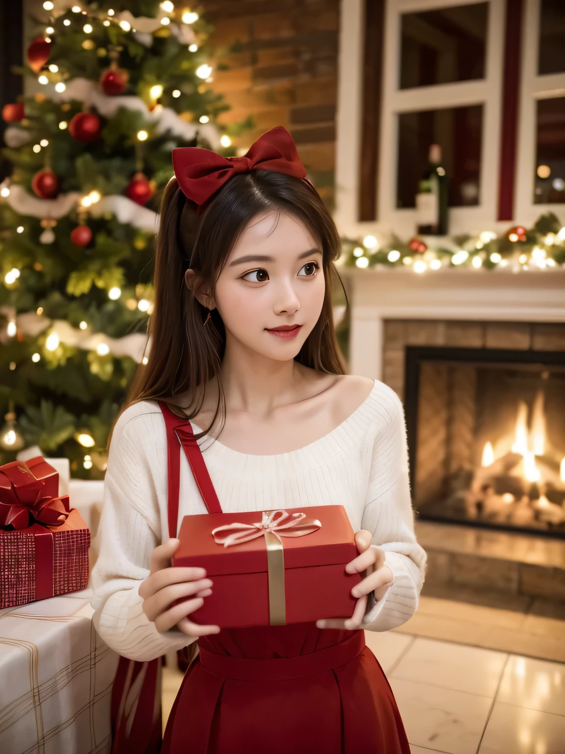 Several red boxes with green bows and a glass of wine, gifts, vacation season, Detailed picture, christmas, giving gifts to people, foreground background, The beautiful, gifts, seasonal, The beautiful!, vacation, CS, special, hight decorated, festive, Carrying a red bag, 1/30, DIY, grand!, There are many small decorations