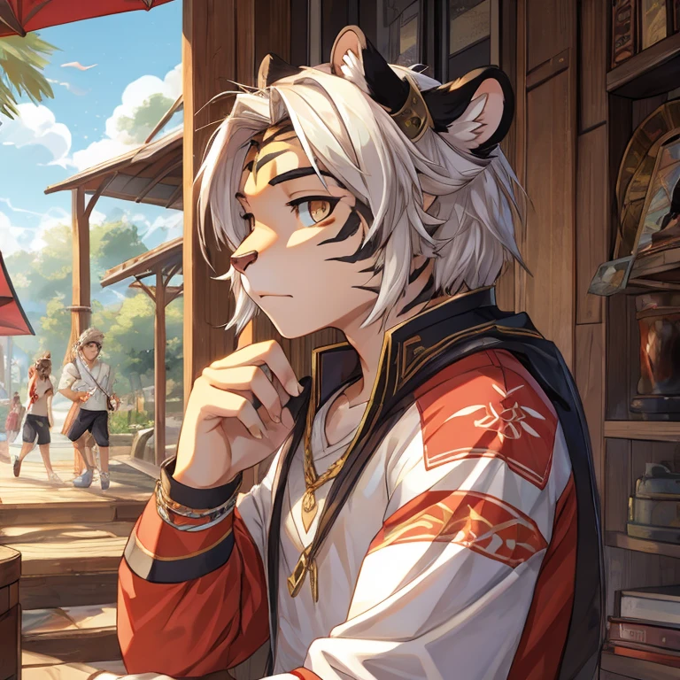 A tiger man,s girl,white colors,Detailed character details
