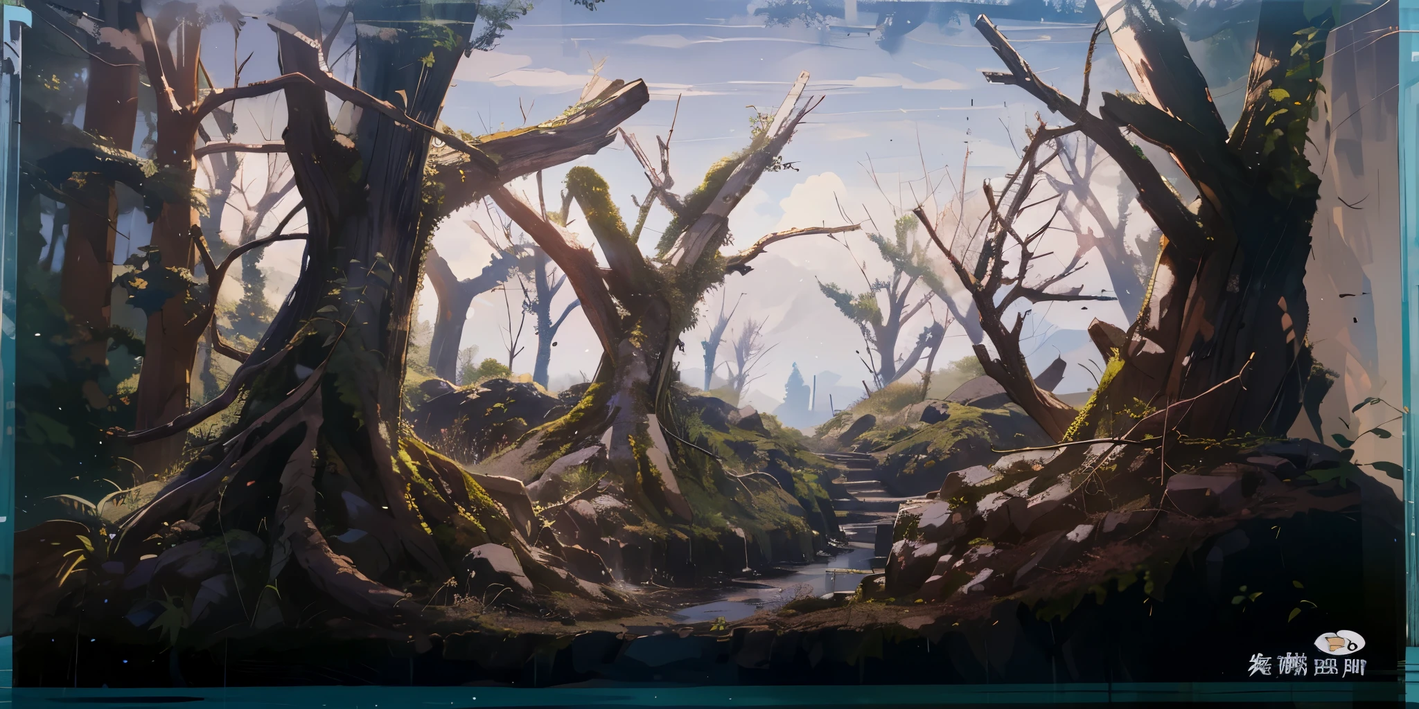 tmasterpiece, best qualtiy, 8k, ln the forest, 夏天, mid day, rays of sunshine, blue-sky, ssee-through, depth of fields, A high resolution, finedetail, ultra - detailed,((dense leaves)),Moss on stone,Is there a lot of pain hanging down from the branches?,The following elements are highlighted:ln the forest应以平静而清晰的方式描绘,反射rays of sunshine。 The sun should be noticeable,Radiate light in the field。ln the forest周围的环境可能包含自然元素,Such as treelowers or mountains。 Use soft and harmonious colors to convey the tranquility of the scene。 Make sure the image is visually pleasing and conveys a sense of tranquility。