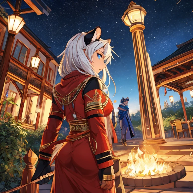 A tiger man,teens girl,White hair,Detailed character details