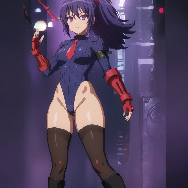 ultra-detailed, Explicit, Beautiful body, Beautiful Nose, Beautiful character design, perfect eyes, perfect face, ultra highres, 4K, beautiful legs, perfect legs, Nice hands, Perfect hand, Masterpiece, Best Quality, Highly detailed, illustration, absurdres, street fighter, doll suit, shadaloo doll, dollsuit, expressionless, blank eyes, looking at viewer, red gloves, emotionless, black latex, corrution, mind control, female combatant, full body, hypnotized, unhappy trance, full body suit, ribbed bodysuit, both arms at side, obey, perfect female body, extremely glossy latex, hypnosis, hypnoLora, empty eyes, Mind control device, poses, submissive_pose, Slave, hat, necktie, stand up straight, standing, standing at attention, hat, necktie, belt, latex, ribbed bodysuit, thighhighs, garter belt, Fighting Stance, extending the right arm from the shoulder into the air with a straightened hand, nazi saluting, military, military saluting, salute, thigh boots, 1girl, Tenshi no 3p!, gotou jun, white hair, side ponytail, long hair, purple eyes