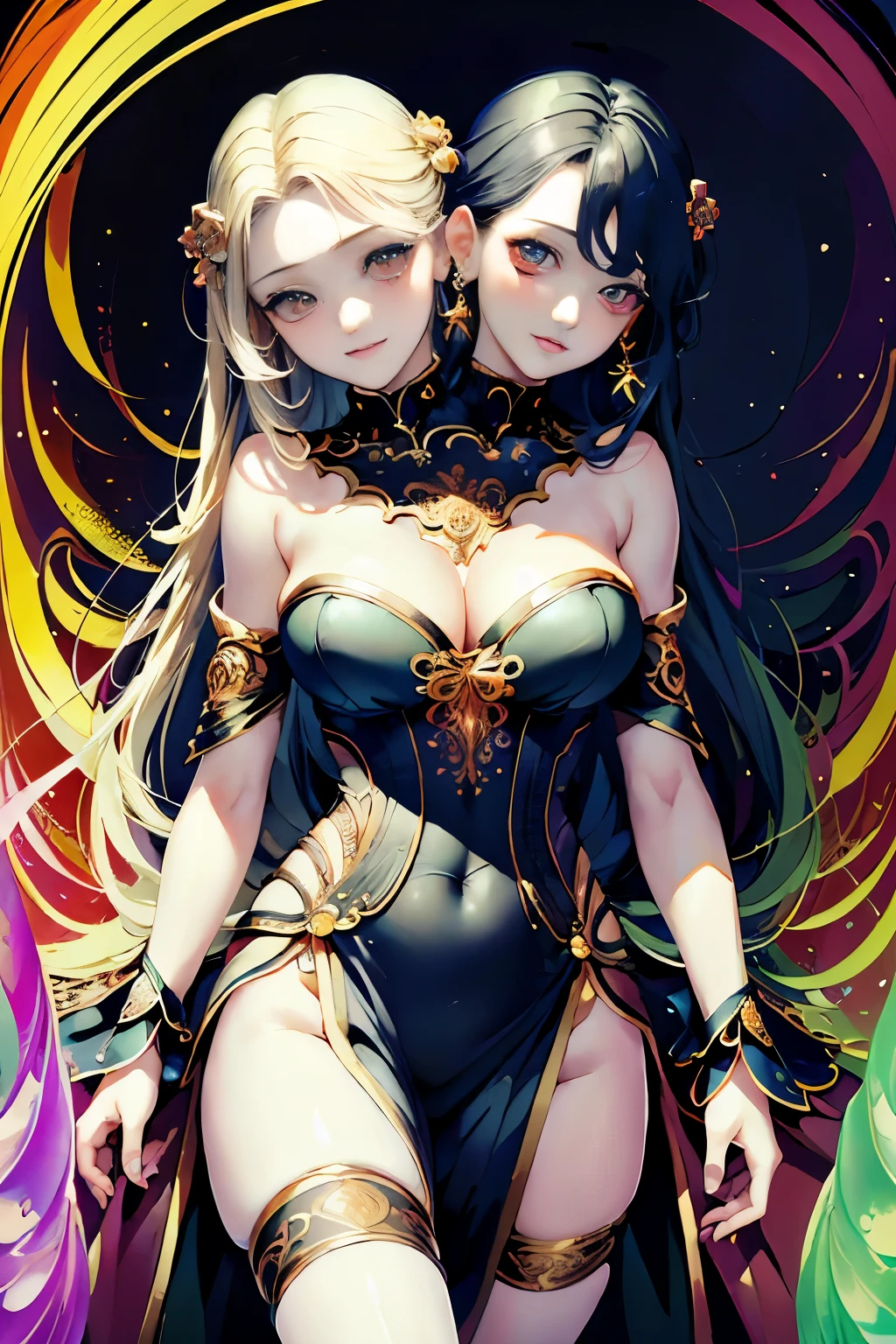 (masterpiece, top quality, best quality, official art, beautiful and aesthetic:1.2), (2heads:1.5), 1girl, (fractal art:1.3),
