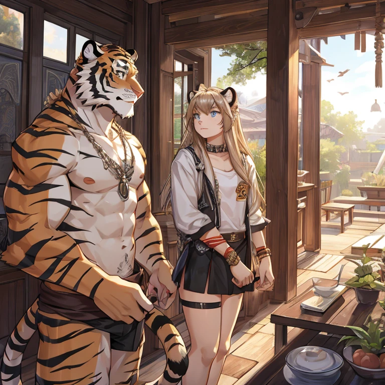 A tiger man,s girl,white colors,Detailed character details