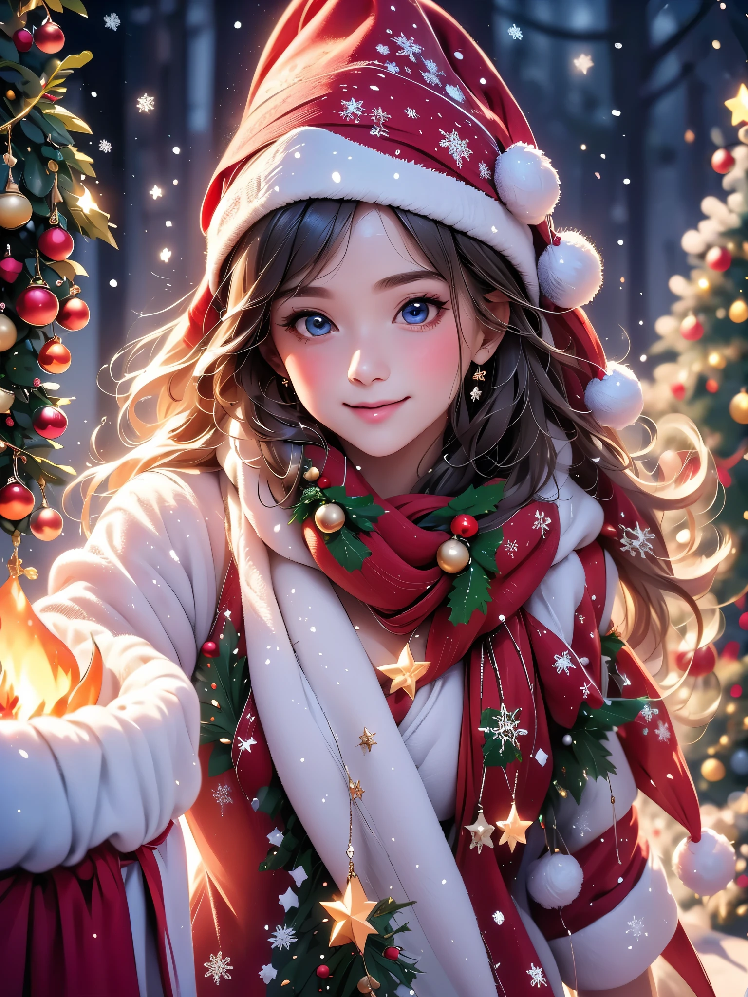 (best quality,4k,8k,highres,masterpiece:1.2),ultra-detailed,realistic,professional,vivid colors,bokeh,A 5-year-old girl opening a Christmas gift,studio lighting,painting texture,magic atmosphere,bright colors,happiness,detailed facial expression,joyful eyes,cute smile,excitement,sparkling lights,elegant wrapping paper,beautifully decorated Christmas tree,colorful ornaments,soft glowing candles,fluffy snow outside,warm fireplace,happy family celebration,cozy living room,magical Christmas Eve,enchanting spirit of Christmas,wonder and anticipation,festive atmosphere,decorative ribbons and bows,flying golden stars,fairy lights,twinkling decorations,belief in Santa Claus,delightful surprise,innocent wonder,memorable moment,snowflakes falling quietly,Merry Christmas!