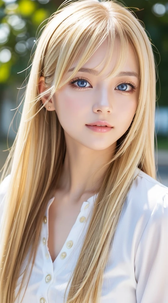 Authentic photo quality、Extraordinary sexy beauty、White Pretty Girl、Beautiful calm and bright expression、Sexy refreshing look、Perfect beautiful cute face with long bangs、Super long bright shiny blonde straight hair、beautiful face blonde、Very cute beautiful sexy young little woman、Very perfect beautiful cute face、Very beautiful bright pale sky blue big eyes、very big eyes、White beautiful skin、Glossy skin、Gloss skin、Teak Gloss、Small face beauty