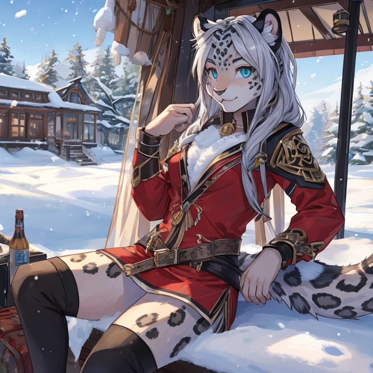 A leopard，teens girl，snow leopard，Detailed character details