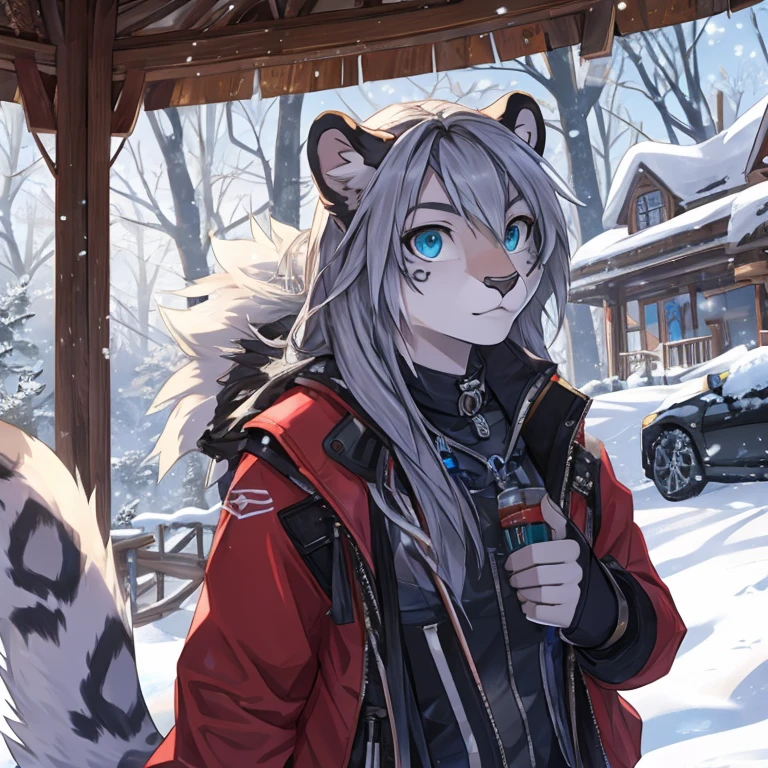A leopard,teens girl,snow leopard,Detailed character details