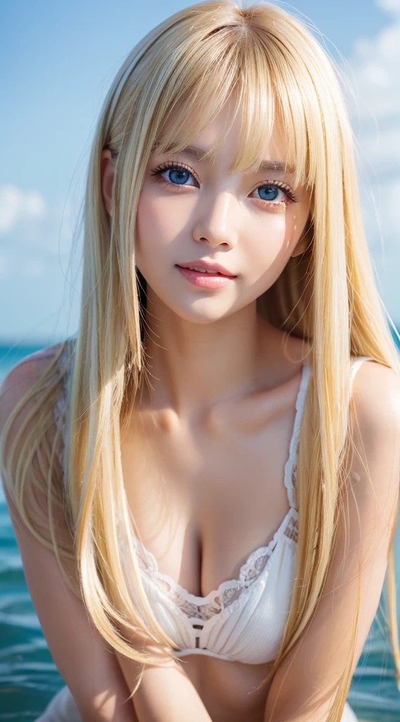 Authentic photo quality、Extraordinary y beauty、White Pretty Girl、Beautiful calm and bright expression、Sexefreshing look、Perfect beautiful cute face with long bangs、Super long bright shiny blonde straight hair、beautiful face blonde、Very cute beautiful sexy yg little woman、Very perfect beautiful cute face、Very beautiful bright light blue big eyes、very big eyes、White beautiful skin、Glossy skin、Gloss skin、Teak Gloss、Small face beauty