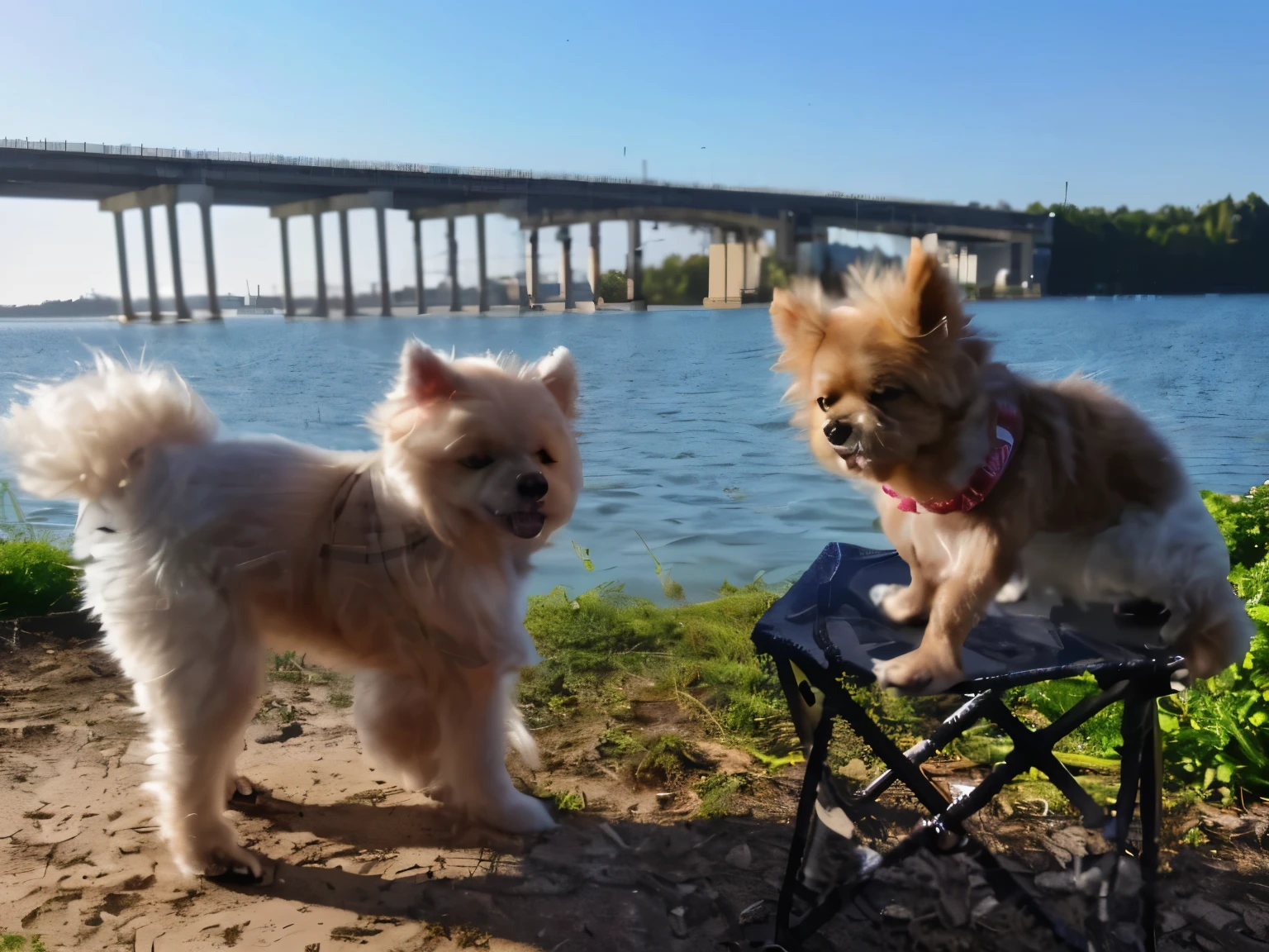 Generate photos of these two dogs,A bit similar to the style of graduation photos,The picture should be cute and fresh