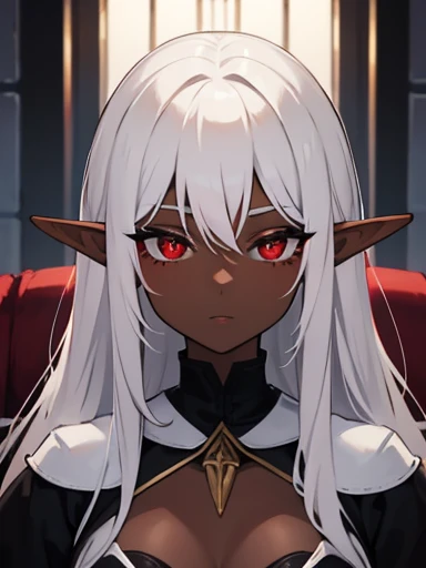 Elf Girl, Dark Skin, Red Eyes, White hair