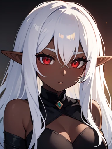 Elf Girl, Dark Skin, Red Eyes, White hair