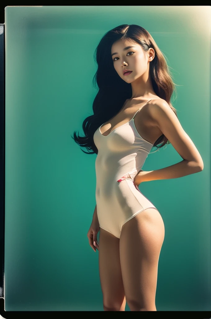 (full body:1.5)(portra 400:1.3)(instant film:1.3)( standing 1 woman in a retro vintage fashion:1.2)1 woman, Korean idols, japanese beauty, high quality, (detailed face:1.5) best quality, 8k,afterdark, twilight.