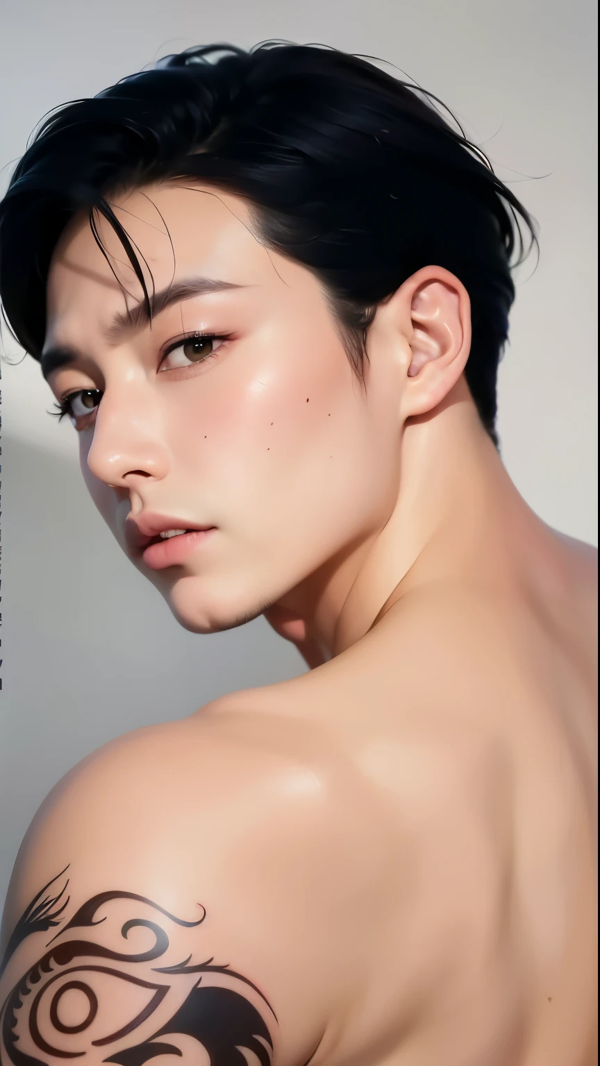 a close up of a person with a tattoo on his arm, inspirado em Yanjun Cheng, inspirado em Russell Dongjun Lu, Cai Xukun, portrait of kpop idol, glossy pintura digital, Realistic. Cheng Yi, Yanjun Chengt, inspirado em Xiao Yuncong, airbrush digital oil painting, liso. pintura digital, pintura digtial, dor digital