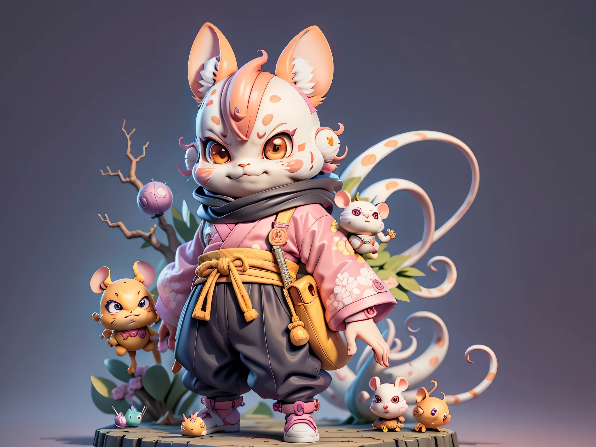 (Daisaku),(????),(Vivian with a super detailed body:1.2),mouse girl anime figure、there are teeth in the mouth,full body Esbianフィギュア、full body Esbian、Chibi Figure、Minifigures、Mini、Mini 3D rendering、Japanese ukiyo-e mouse girl,Beautiful,shenron、Oriental dragon,Aeoliantor,Oriental face,TV Anchor,Bust Portrait Illustration,Alone,Pink kimono,The face is a little chubby,mouse'her face was beautiful,No beard,Black Super Short Hair,Black eyes,Smile confidently,3c computer sub-product,iPad, iphone,Digital Paintnark Krellen and Pixar、3D Character Design:hayao myiazaki、Akira Toriyama,The illustration is a high-definition illustration in 4K resolution,with highly-detailed facial features and cartoon-style visuals。