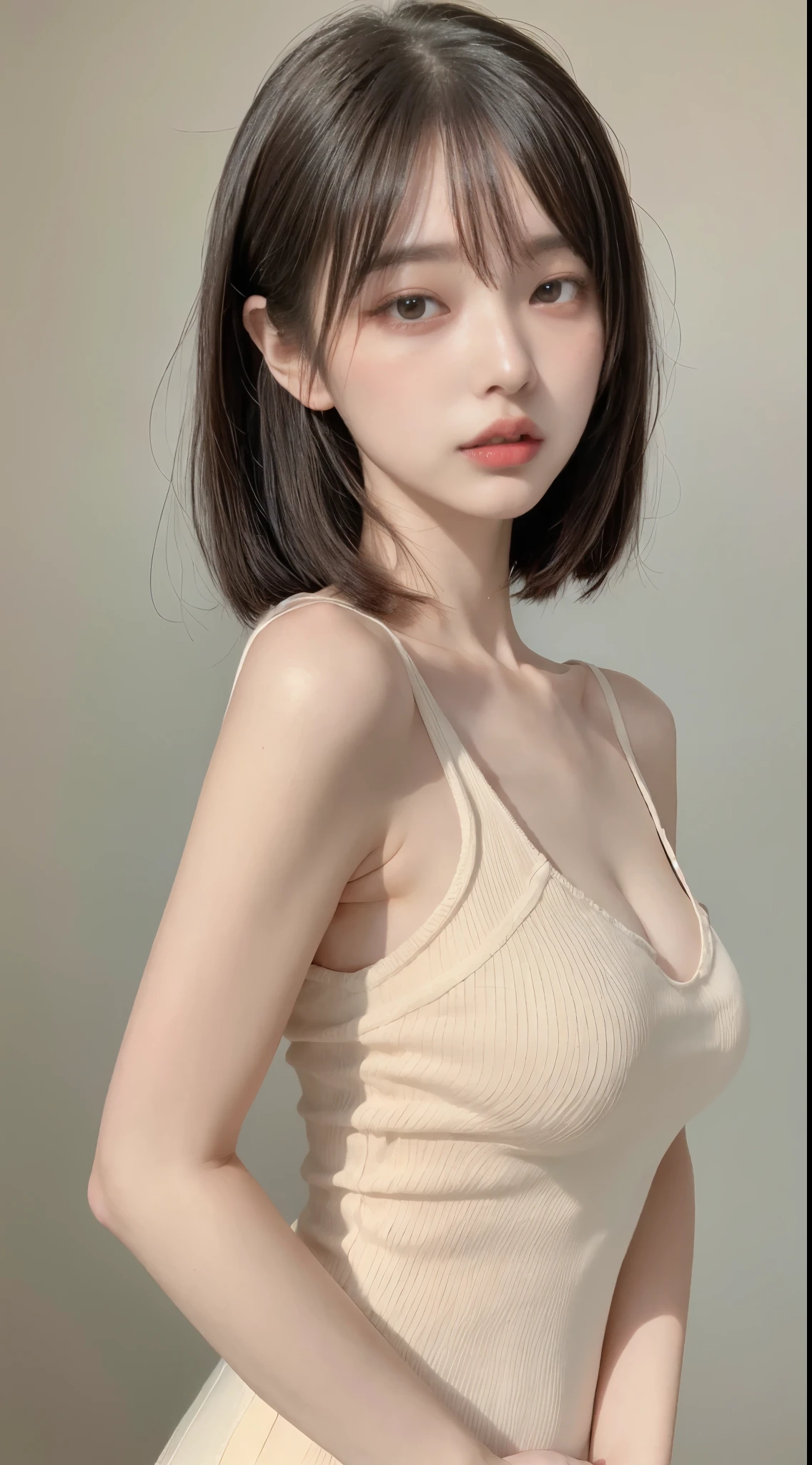 Best quality at best, A high resolution,，HD RAW photos，Orange One Piece，Slender Beauty 1，black bob hair，(scale out: 1.2)