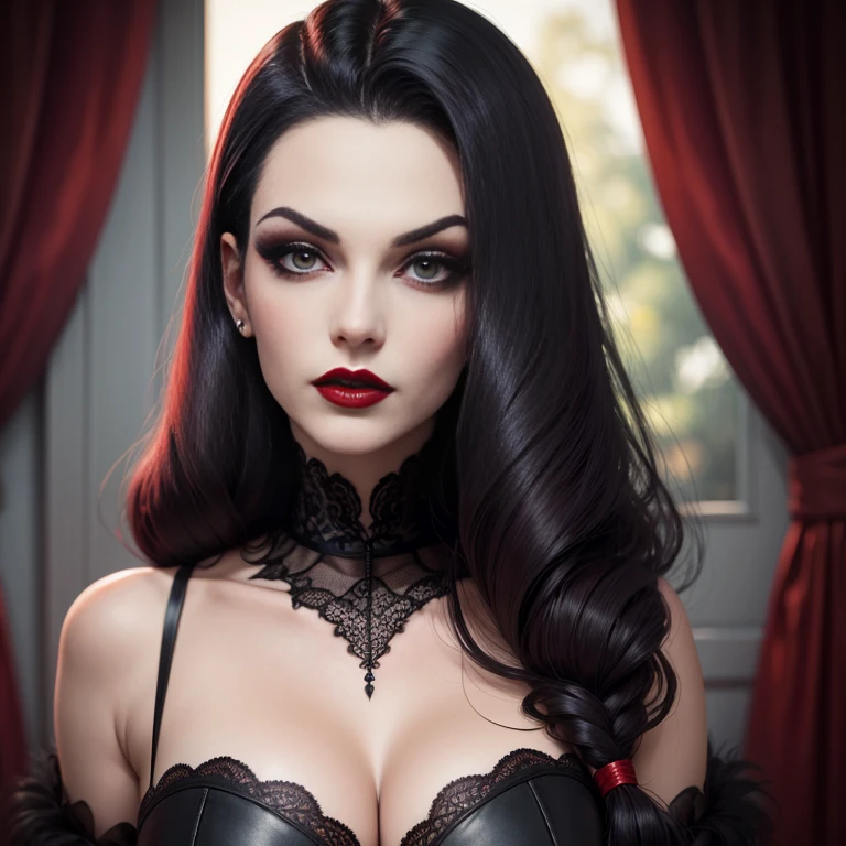 Vampira, olhar sedutor, olhar malvado, red-lips, Sensual lips, cabelo longo