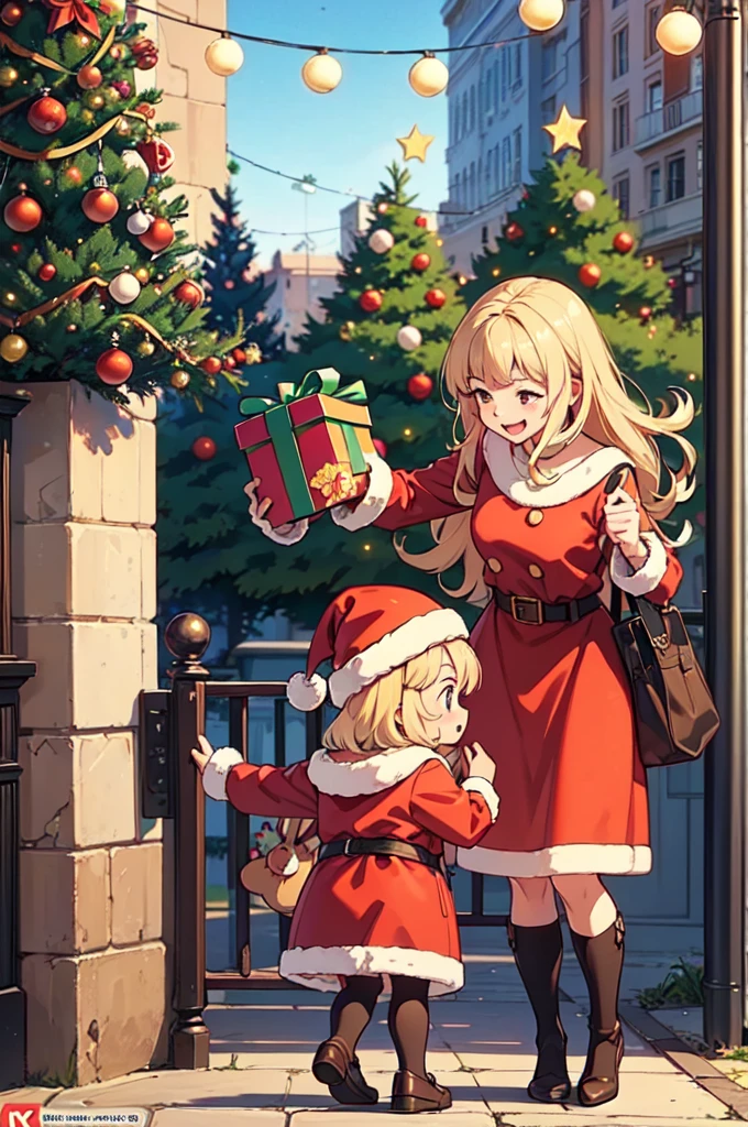 couple Exchange Christmas Gift, Holding Gift, Receive Christmas Gift, Give Gift, Festive atmosphere, surprise, by Richard Scarry, enhance, intricate, (best quality, masterpiece, Representative work, official art, Professional, unity 8k wallpaper:1.3)