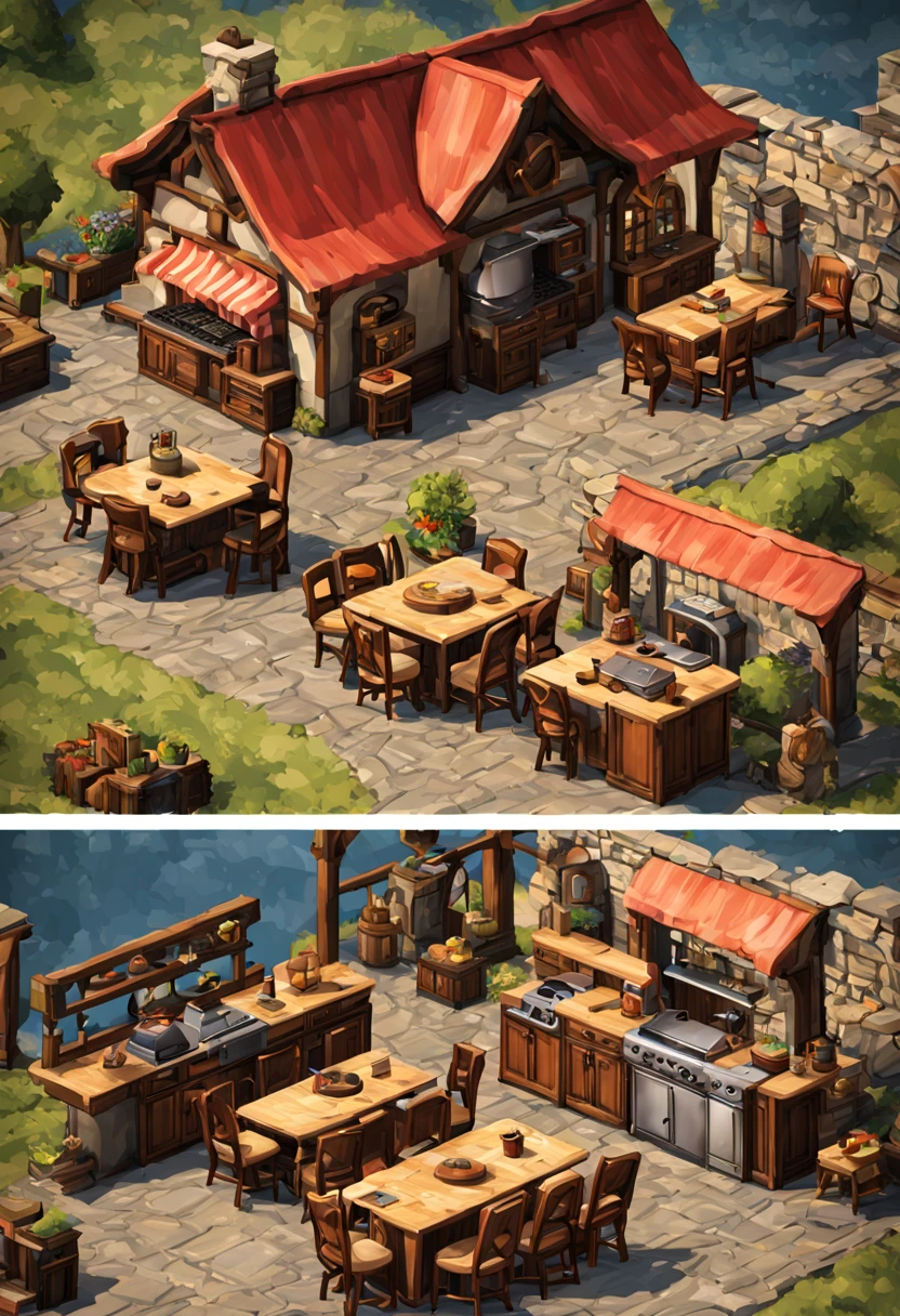 rpg mountain town center stage valley detailed furniture outdoor kitchen