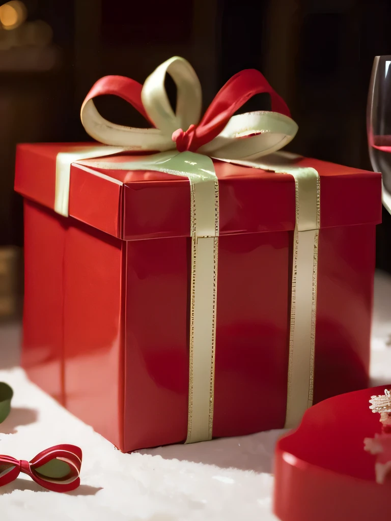 Several red boxes with green bows and a glass of wine, gifts, vacation season, Detailed picture, christmas, giving gifts to people, foreground background, The beautiful, gifts, seasonal, The beautiful!, vacation, CS, special, hight decorated, festive, Carrying a red bag, 1/30, DIY, grand!, There are many small decorations
