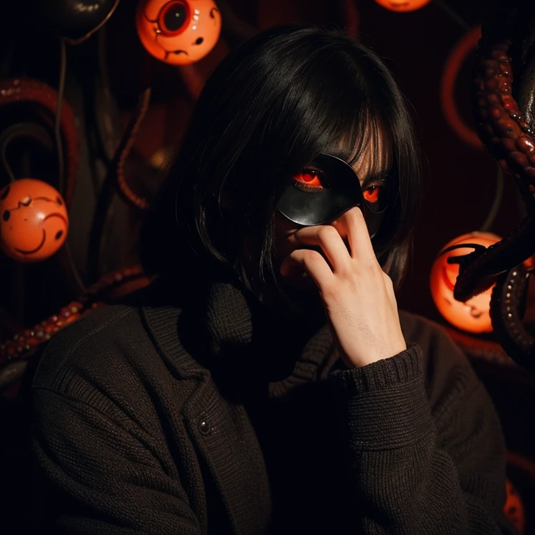 This is a guy who can't even see his face, just a black shadow, with a pair of giant red eyes, surrounded by something that looks like tentacles. Mysterious and great.