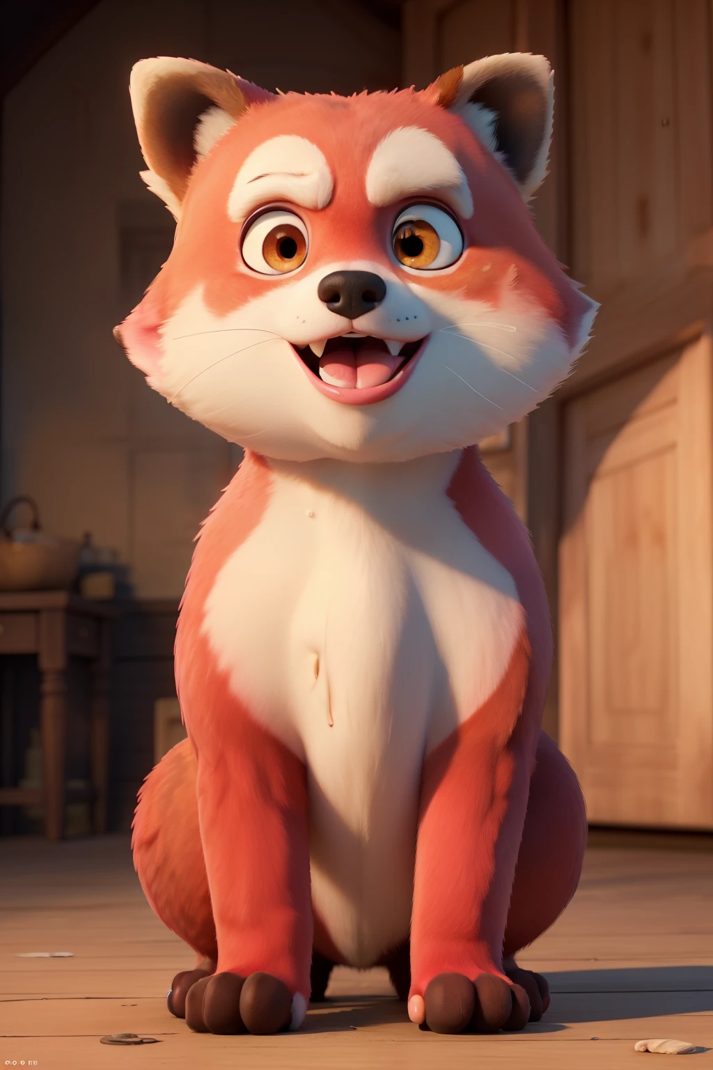 ((best quality)), ((masterpiece)), (detailed), perfect face pink red panda ((pink)) looking angry, and ((mad)) ((angry))