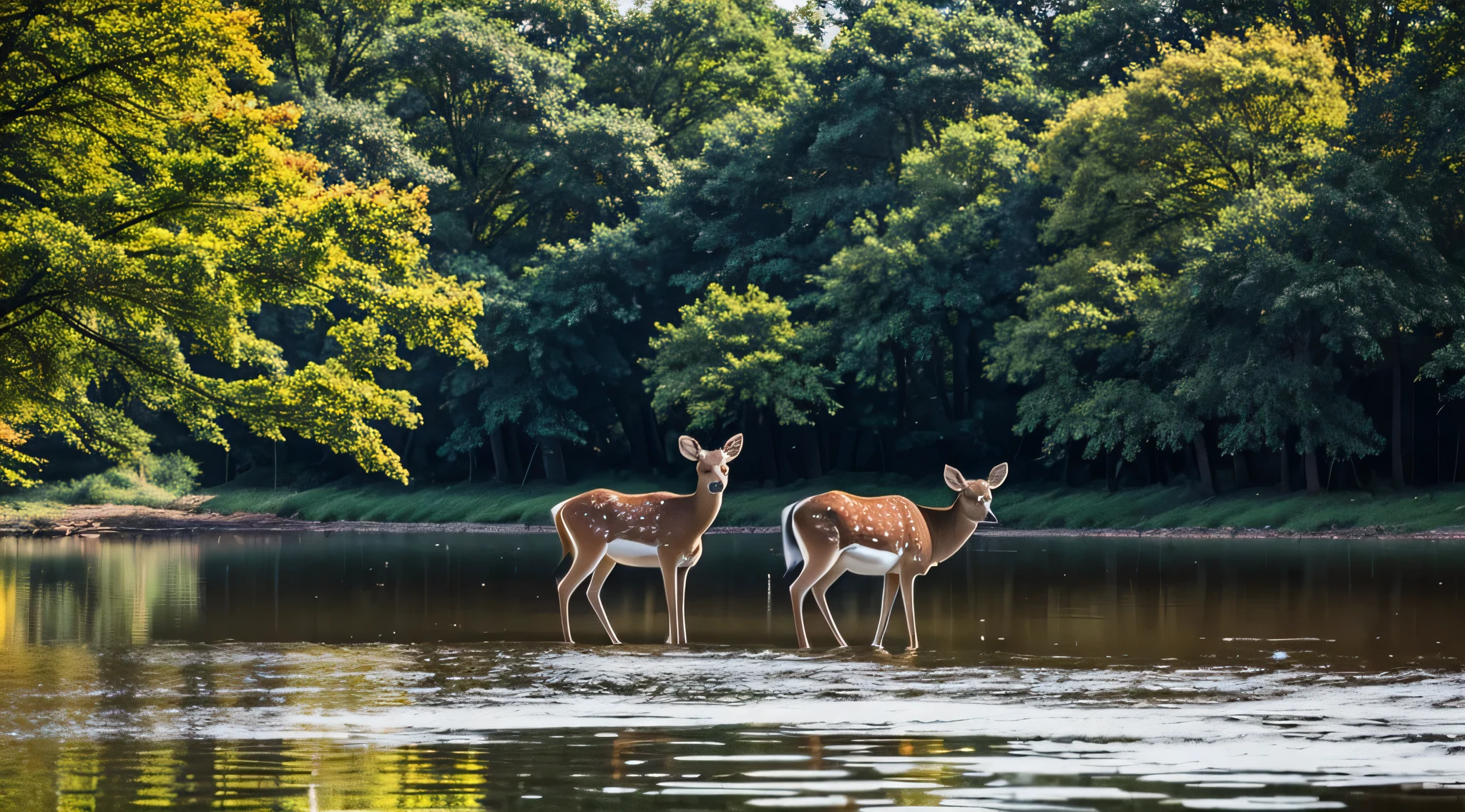 Deer drinking water by the lake，hyper HD，4K