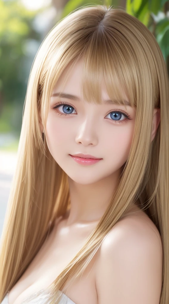 Authentic photo quality、Extraordinary sexy beauty、White Pretty Girl、Beautiful calm and bright expression、Sexy refreshing look、Perfect beautiful cute face with long bangs、Super long bright shiny blonde straight hair、beautiful face blonde、Very cute beautiful sexy young little woman、Very perfect beautiful cute face、Very beautiful bright light blue big eyes、very big eyes、White beautiful skin、Glossy skin、Gloss skin、Teak Gloss、Small face beauty、cheek highlights