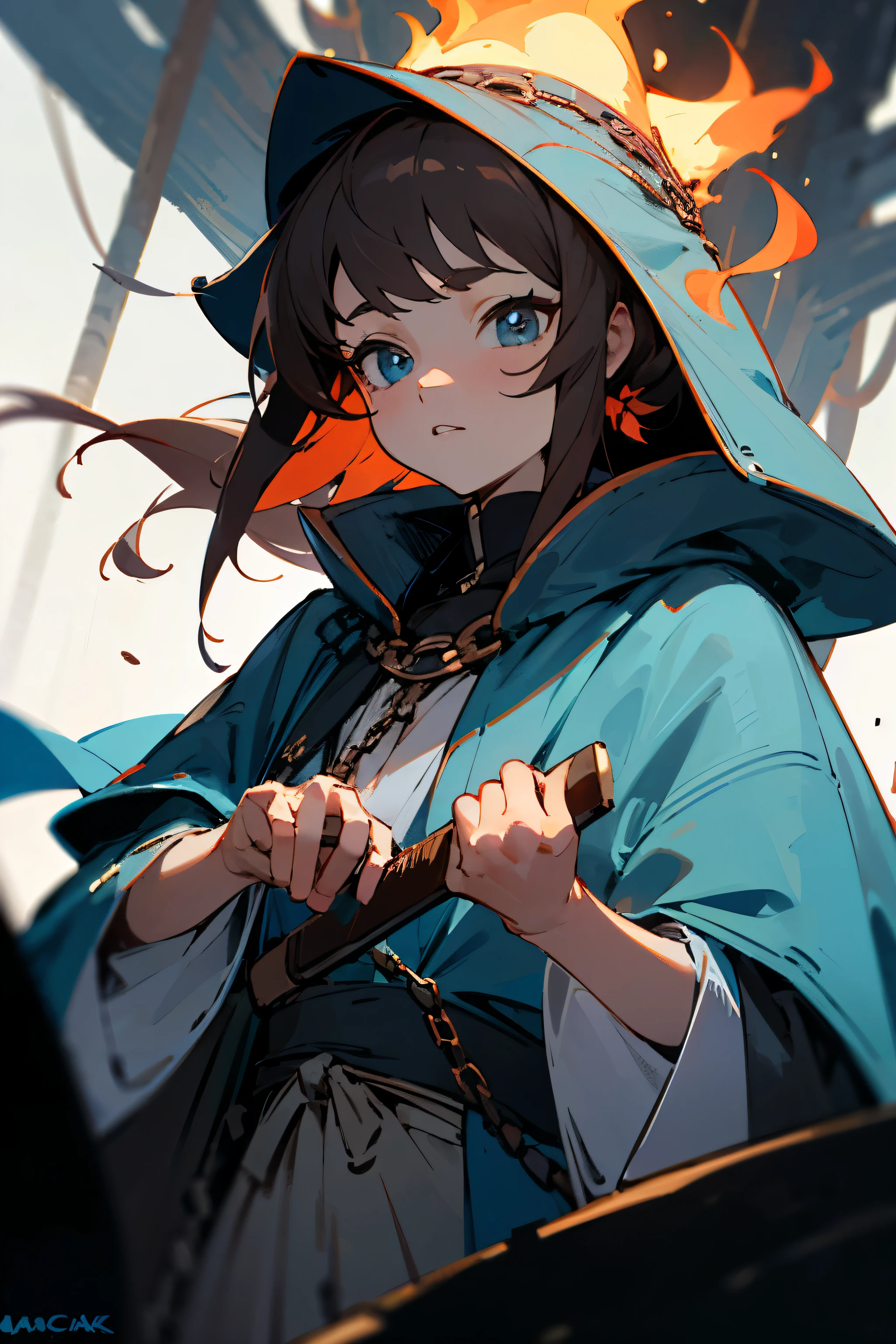 (Detailed pubic hair), is a perfect face,quadratic element,Beautiful Boylek Colors,left hand chain,right hand machete,cloaks,Deep in the forest,Humanity,black hair color hair,eBlue eyes,