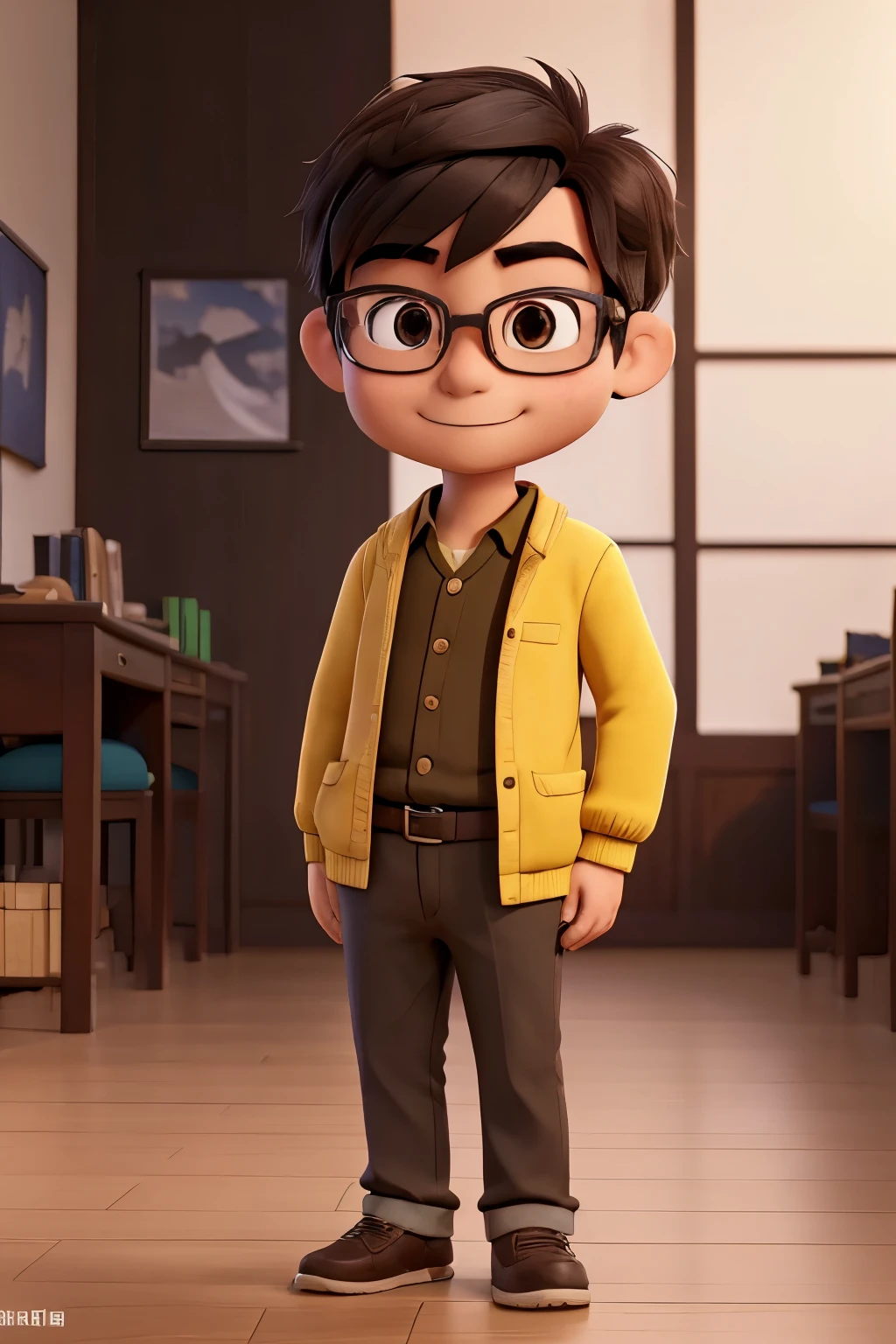 Asian people,ssmile,black-frame glasses,nerds本,Quiet,老年One guy,One guy,nerds,The scholar,Brown hair,yellow eyes,ingenious,affinity,gentleness,a little bit chubby,nerds包,tidal current