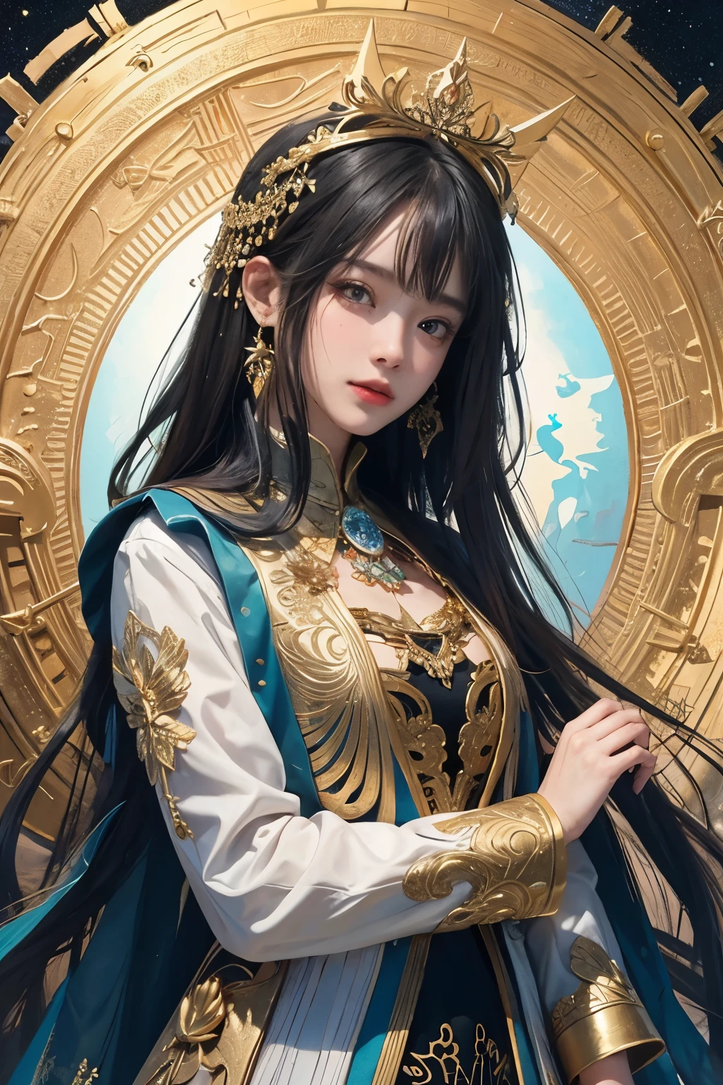(masterpiece、top-quality、top-quality、Official art、Beautifully Aesthetic:1.2)、(1girl in)、Extreme details、colourfull、highestdetailed、Official art、Unity 8k壁纸、ultra-detailliert、Beautifully Aesthetic、large boob、masterpiece、top-quality、(Zentangle、a Mandala、Tangles、Entanglement)、Holy Light、gold foil、gold foilアート、glitter drawing、PerfectNwsjMajmagic