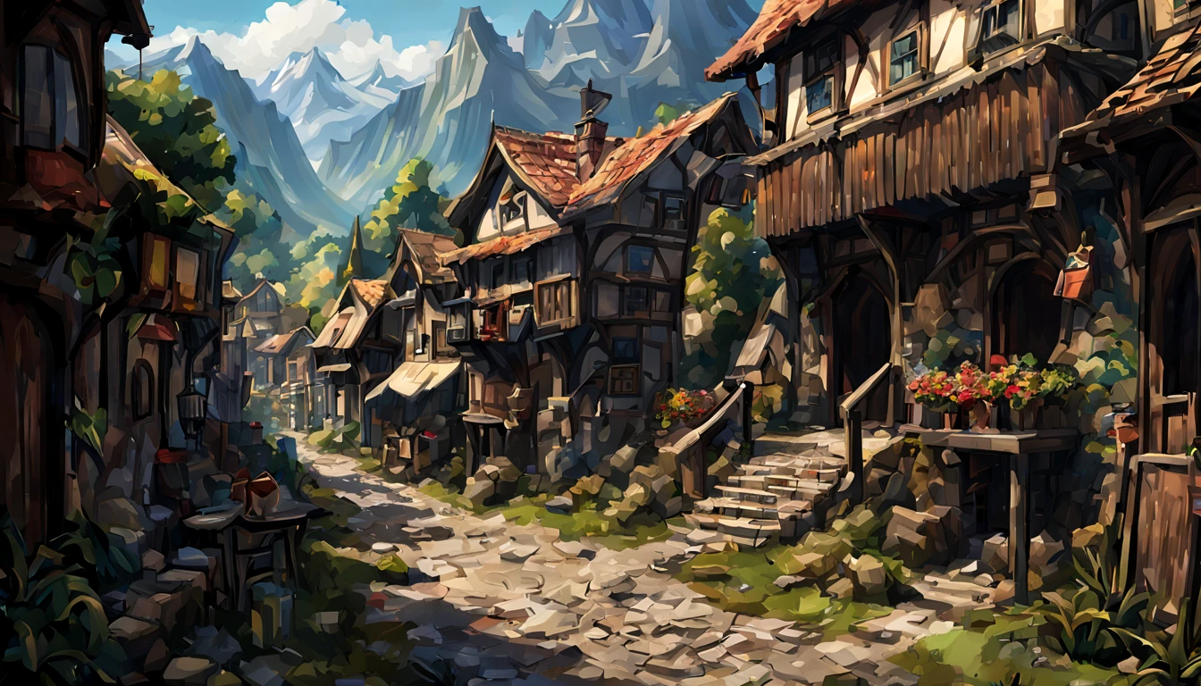 rpg mountain town center stage valley detailed