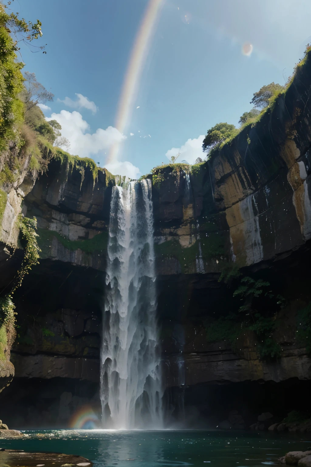 Vale das Fadas:
Um vale encantado, lar das fadas, with waterfalls that form rainbows in their waterfalls. Fairies fly in circles, deixando rastros de luz cintilante pelo ar.