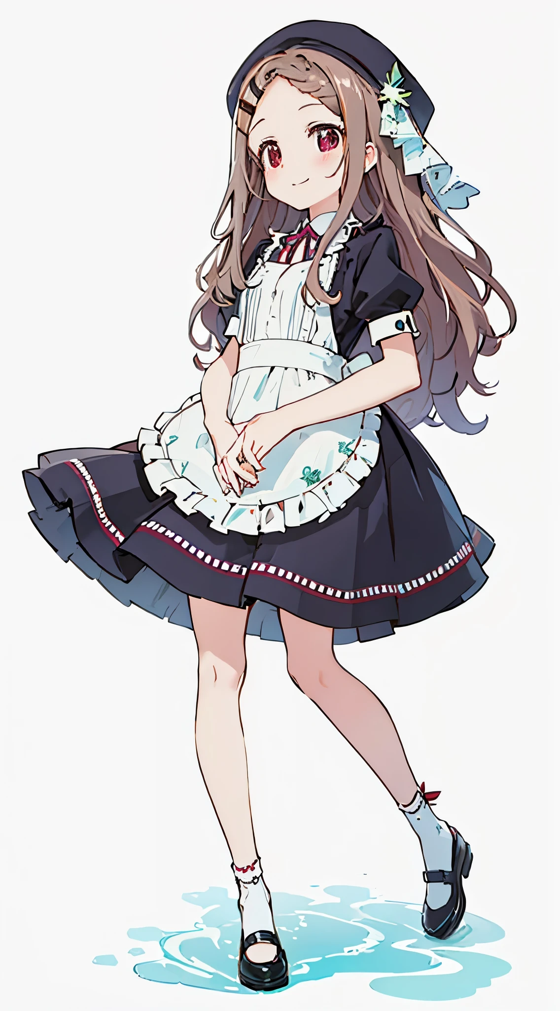 Maids、a smile、very very long straight hair、hand between legs、Natural Hair、