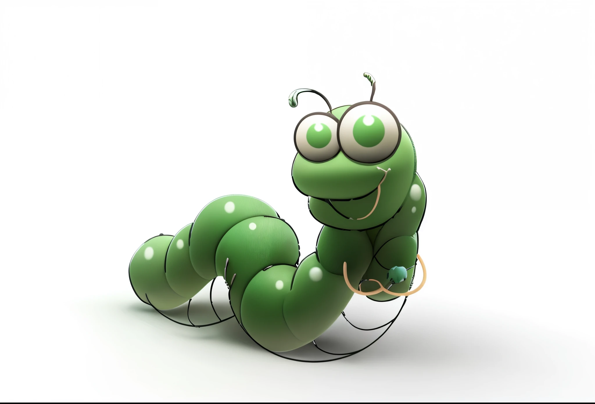 a cartoon cater insects with big eyes and a smile, insects round mouth, insects, insects mouth, insects monster, 幼insects, insectss, 一只抽烟的水烟毛毛insects, Mukoi, 昆insects, 毛毛insects, , serpentine pose, polychaete, 3D毛毛insects,Green,毛毛insects,UE4 rendering,ray traycing,with a pure white background